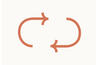 Two curved arrows face each other, each ending in an open tip and starting with an arrowhead, forming a mirrored loop shape.