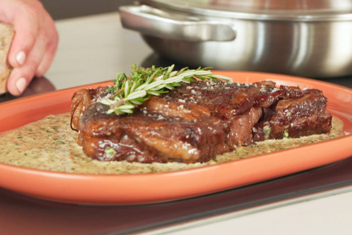 Reverse-Seared Steak with Brandy Cream Sauce