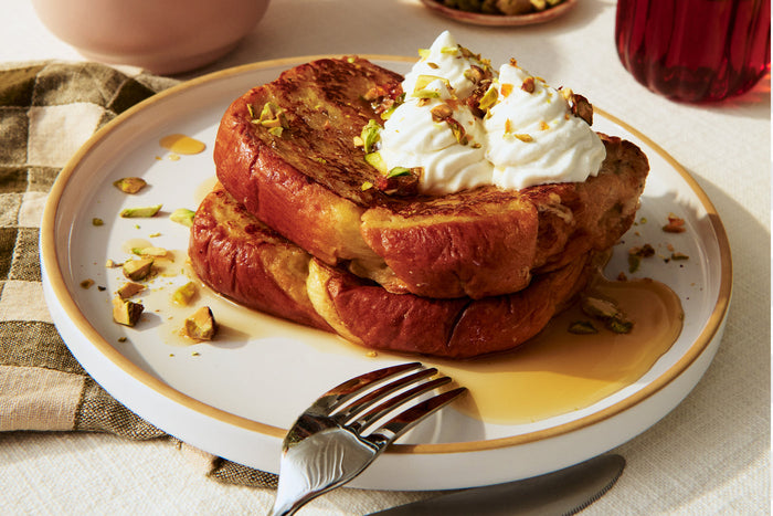 Eggnog French Toast with Pistachio Brittle