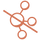 Orange abstract molecular structure icon with a diagonal line crossing through it, set against a light background.